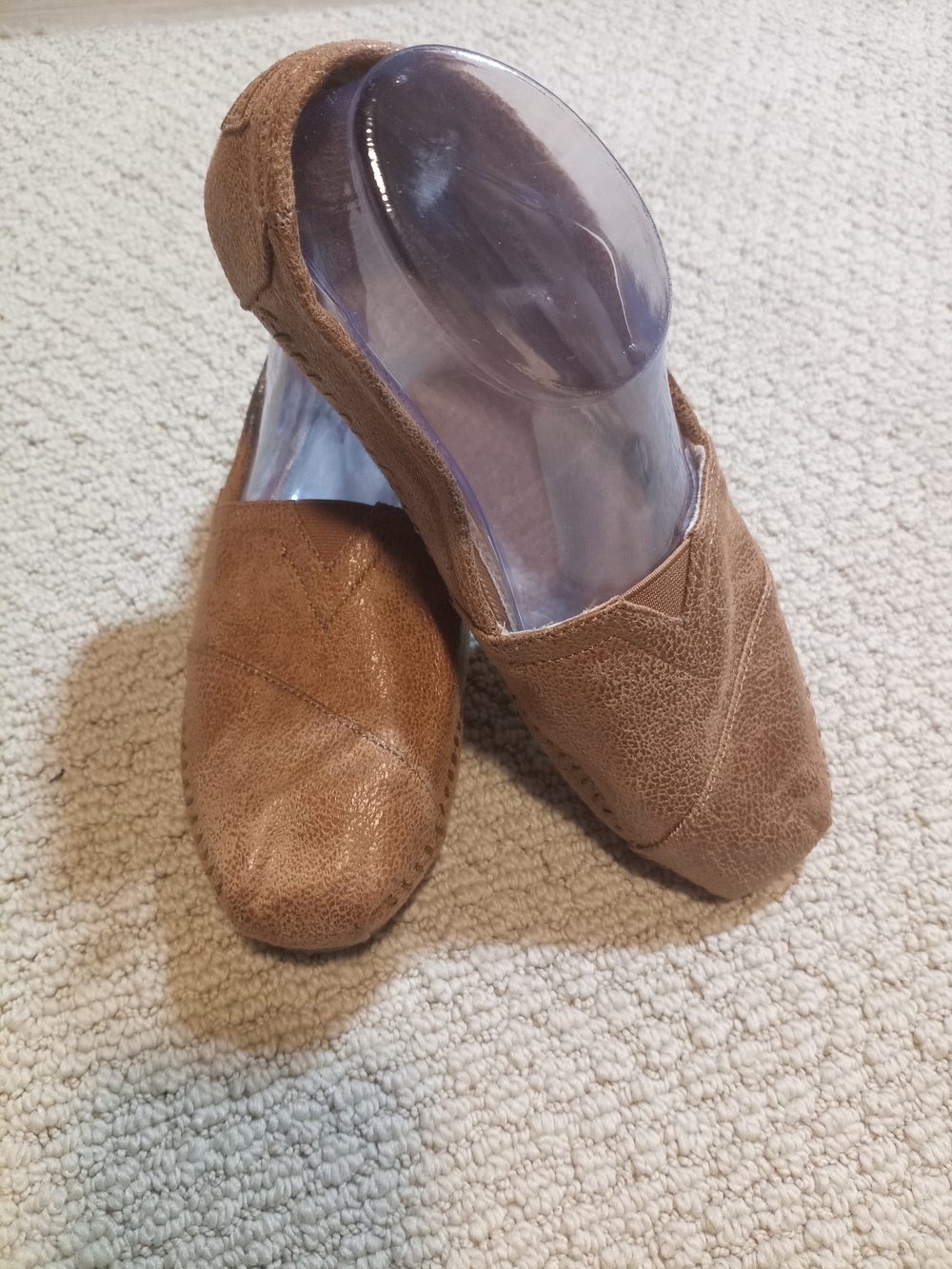 BOBS from Skechers Women's Brown Leather like Slip-On Loafers Sz 9W